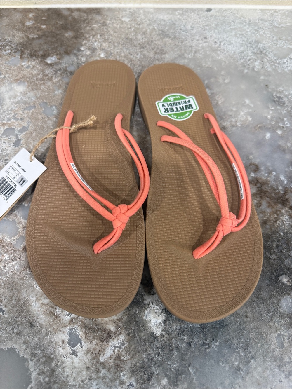 Sanuk Brown Sandals with Coral Straps